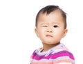 Asia baby girl with one winking eye Royalty Free Stock Photo