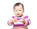 Asia baby girl play toy block and isolated Royalty Free Stock Photo