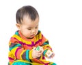 Asia baby girl play with wooden toy block Royalty Free Stock Photo