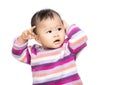 Asia baby girl touch her head Royalty Free Stock Photo