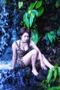 Asia Beautiful girl at waterfall Royalty Free Stock Photo