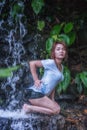 Asia Beautiful girl at waterfall Royalty Free Stock Photo