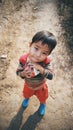 Asia boy, Asia children hold a cake