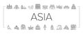 Asia Building And Land Scape Icons Set Vector