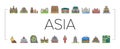 Asia Building And Land Scape Icons Set Vector