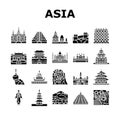 Asia Building And Land Scape Icons Set Vector Royalty Free Stock Photo