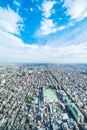 Panoramic modern city urban skyline bird eye aerial view under sun & blue sky in Tokyo, Japan Royalty Free Stock Photo