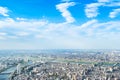 Panoramic modern city urban skyline bird eye aerial view under sun & blue sky in Tokyo, Japan Royalty Free Stock Photo