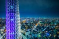 Panoramic urban city skyline aerial view under twilight sky and neon night in tokyo, Japan