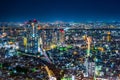 Panoramic urban city skyline aerial view under twilight sky and neon night in tokyo, Japan Royalty Free Stock Photo