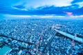 Panoramic urban city skyline aerial view under twilight sky and neon night in tokyo, Japan Royalty Free Stock Photo