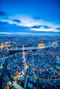 Panoramic urban city skyline aerial view under twilight sky and neon night in tokyo, Japan Royalty Free Stock Photo