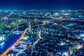 Panoramic urban city skyline aerial view under twilight sky and neon night in tokyo, Japan Royalty Free Stock Photo