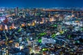 Panoramic urban city skyline aerial view under twilight sky and neon night in tokyo, Japan Royalty Free Stock Photo