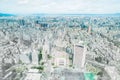 Panoramic modern cityscape building view of Taipei, Taiwan. mix hand drawn sketch illustration