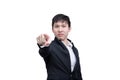 Asia businessman has pointing with aggressive isolated on white