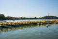 Asia China, Beijing, Beihai Park,Lake view, yellow duck boat