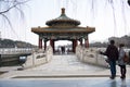 Asia China, Beijing, Beihai Park, pavilion, stone bridge