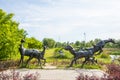 Asia China, Beijing, Changyang Park, Landscape sculpture, group of deer