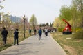 Asia China, Beijing, International Sculpture Park, spring landscape