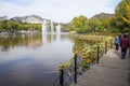 Asia China, Beijing, north palace, the national forest park, wooden walkway, fountains