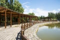 Asia China, Beijing, the Olympic Forest Park, Garden architecture, wooden pavilion Royalty Free Stock Photo