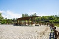 Asia China, Beijing, the Olympic Forest Park, Garden architecture, wooden pavilion Royalty Free Stock Photo