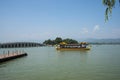 Asia China, Beijing, the Summer Palace, the summer landscape,Dragon boat, the stone bridge. Royalty Free Stock Photo