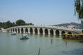 Asia China, Beijing, the Summer Palace, the summer landscape, the marble seventeen-arch bridge which Royalty Free Stock Photo