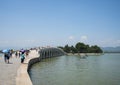Asia China, Beijing, the Summer Palace, the summer landscape, the marble seventeen-arch bridge which Royalty Free Stock Photo