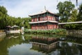 Asia China, Beijing, xinglong park, lake view, waterside pavilion