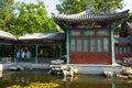 Asia China, Beijing, Xuanwu Yiyuan, summer landscape, Courtyard, waterside pavilion, Royalty Free Stock Photo