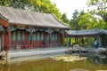 Asia China, Beijing, Xuanwu Yiyuan, summer landscape, Courtyard, waterside pavilion, Royalty Free Stock Photo