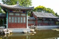 Asia China, Beijing, Xuanwu Yiyuan, summer landscape, Courtyard, waterside pavilion, Royalty Free Stock Photo