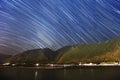 The natural scenery of the Niyang River in the high altitude area of Tibet, China under the starry sky Royalty Free Stock Photo