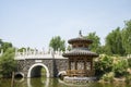 Asia Chinese, Beijing, Yu Garden,Classical garden architecture,Wooden pavilion, stone bridge