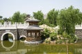 Asia Chinese, Beijing, Yu Garden,Classical garden architecture,Wooden pavilion, stone bridge