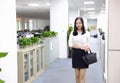 Asia Chinese office lady woman girl walk in office at work smile wear business occupation suit workplace