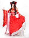 Asia Chinese style girl in red traditional dress dancer Royalty Free Stock Photo