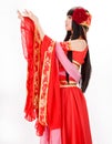 Asia Chinese style girl in red traditional dress dancer Royalty Free Stock Photo