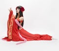 Asia Chinese style girl in red traditional dress dancer Royalty Free Stock Photo