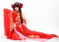 Asia Chinese style girl in red traditional dress dancer Royalty Free Stock Photo