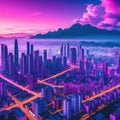 asia city town Retrowave vaporwave cyberpunk pink Graphic Art