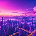 asia city town Retrowave vaporwave cyberpunk pink Graphic Art