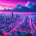 asia city town Retrowave vaporwave cyberpunk pink Graphic Art