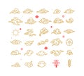 Asia Clouds Sign Golden Thin Line Icon Set. Vector