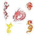 Asia colored dragons sign set isolated Royalty Free Stock Photo