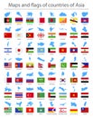 Maps and flags of countries of Asia Royalty Free Stock Photo