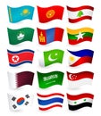 Asia country flying flags set part 2 Royalty Free Stock Photo