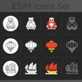 Asia dark theme icons set Royalty Free Stock Photo